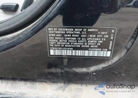 2018 Volkswagen Passat 2.0T R-Line/2.0T S from USA, damaged, VIN 1VWAA7A31JC016790